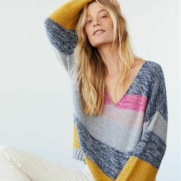 Anthropologie Sweaters - Anthropologie Theia V-Neck Wool Alpaca Multicolor Stripe Metallic Sweater Small